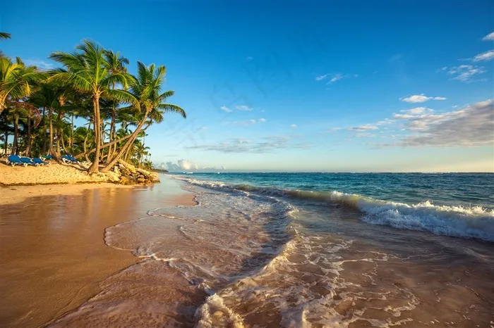 蓝天下的美丽海滩高清图片