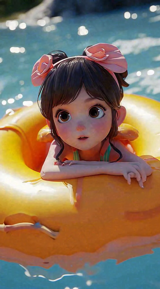 夏天泳池玩耍泳衣女孩，小暑大暑 夏至(816x1472)