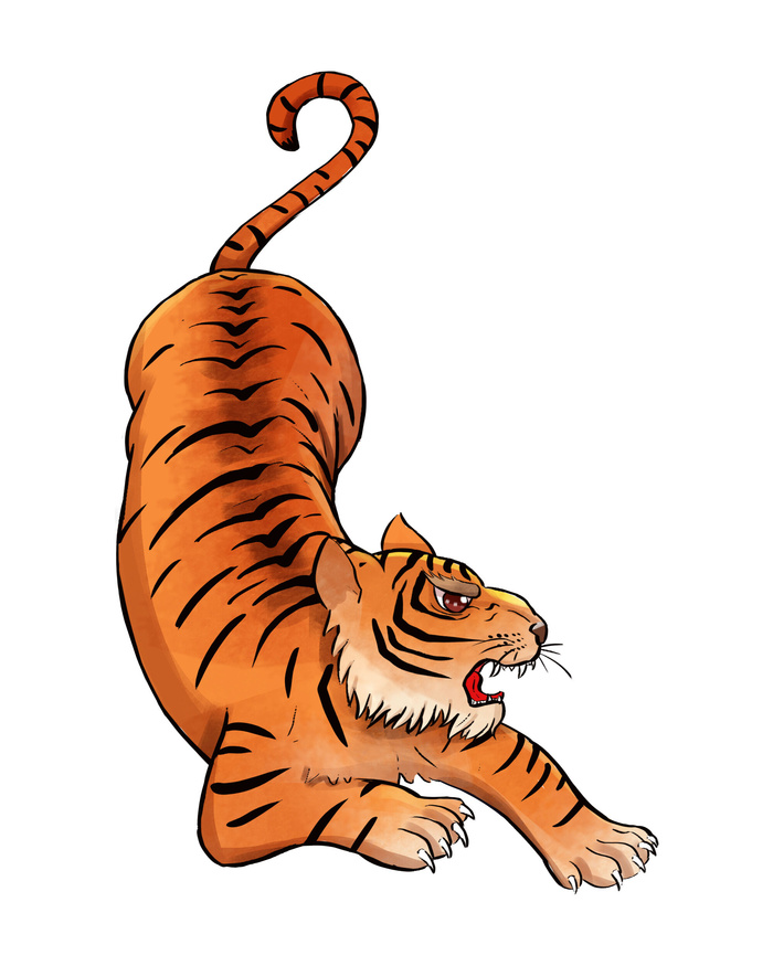 手绘国潮虎年卡通白虎老虎形象插画装饰元素PSD设计素材png免抠图