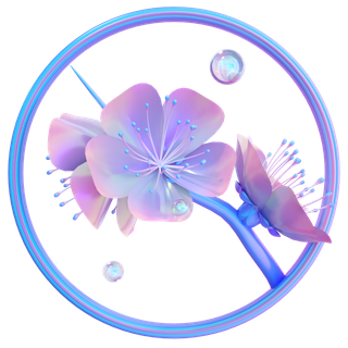 酸性蒸汽波惊蛰植物装饰开花模型免扣素材