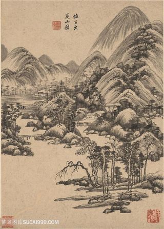 明代画家王鉴仿子久夏山图仿古山水图国画图片