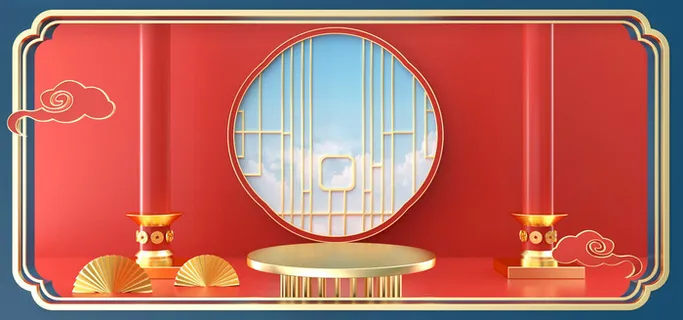 中国风国潮电商促销首页海报C4D背景图3D场景立体设计PSD素材模板