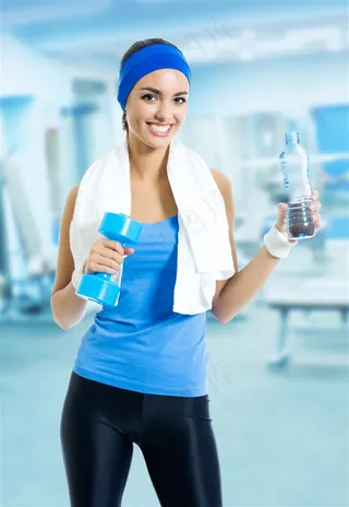 性感蓝衣健身美女高清图