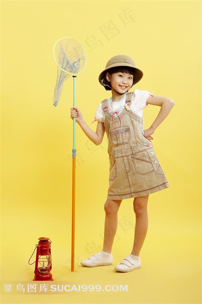 拿渔网的小女孩素材