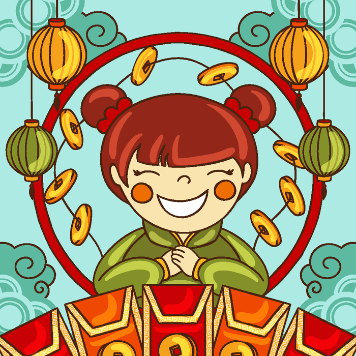 新年虎年中国风人物插画ai矢量模版下载