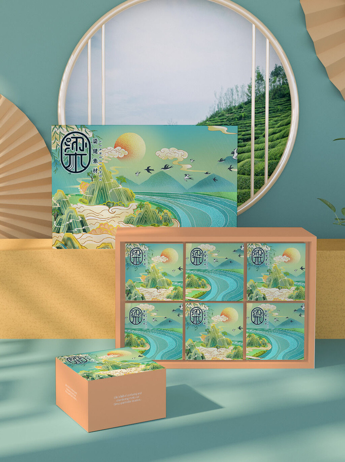 高端文创样机素材产品中国风国潮logo礼盒包装VI智能贴图PSD模板