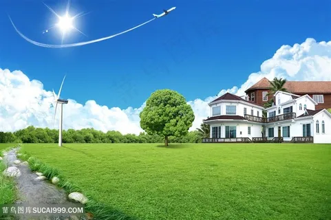 唯美草地别墅风景画韩式自然背景 唯美草地别墅风景画韩式自然背景