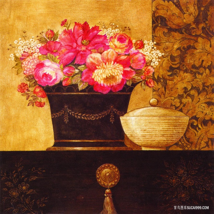 唯美花卉柜子艺术油画