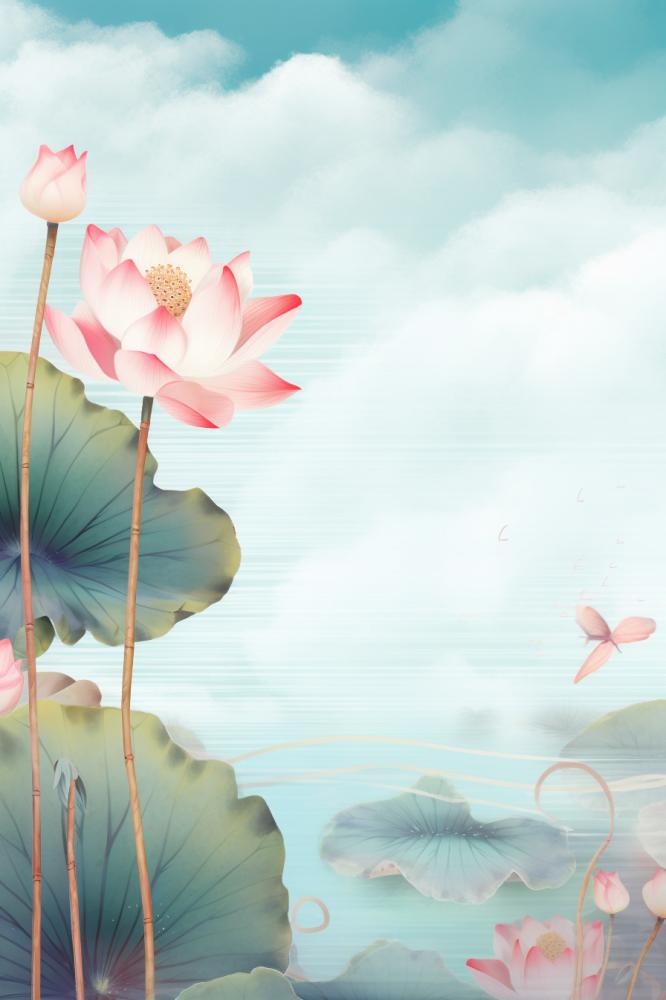 水墨山水风景国风荷花背景