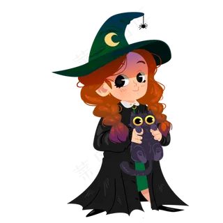 卡通万圣节手绘人物可爱小女孩