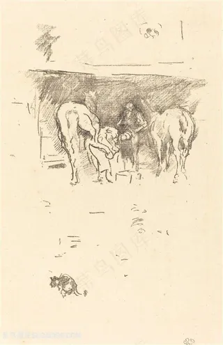 惠斯勒素描马棚艺术装饰画