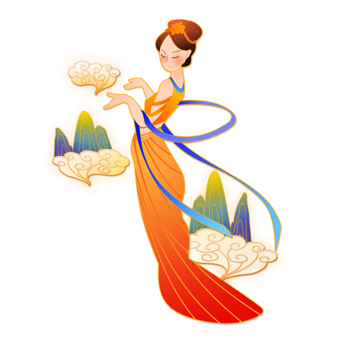 手绘国潮中国风古代敦煌神话飞天仙女美女古装人物插画PSD素材psd模版下载