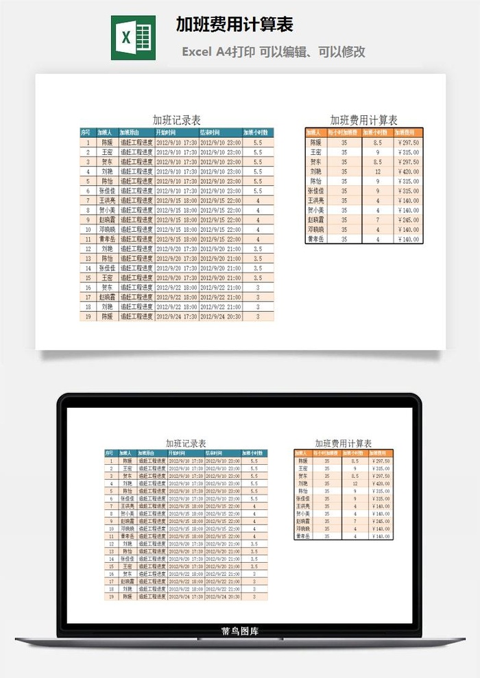 加班费用计算表excel模板