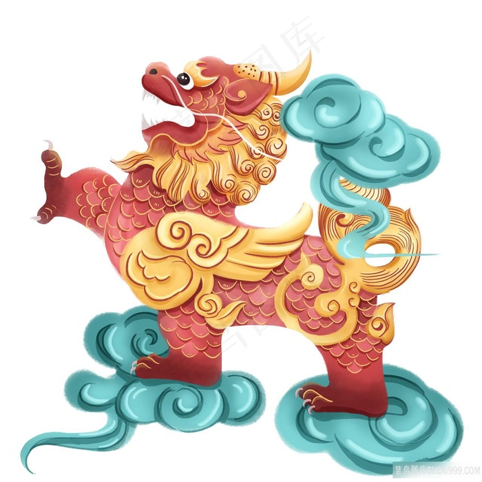 立体手绘火麒麟PNG绘画图片