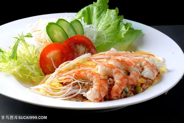 中华美食虾仁饭实拍摄影图