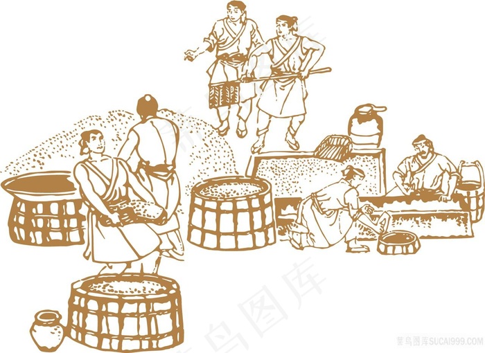 村民劳动背景插画