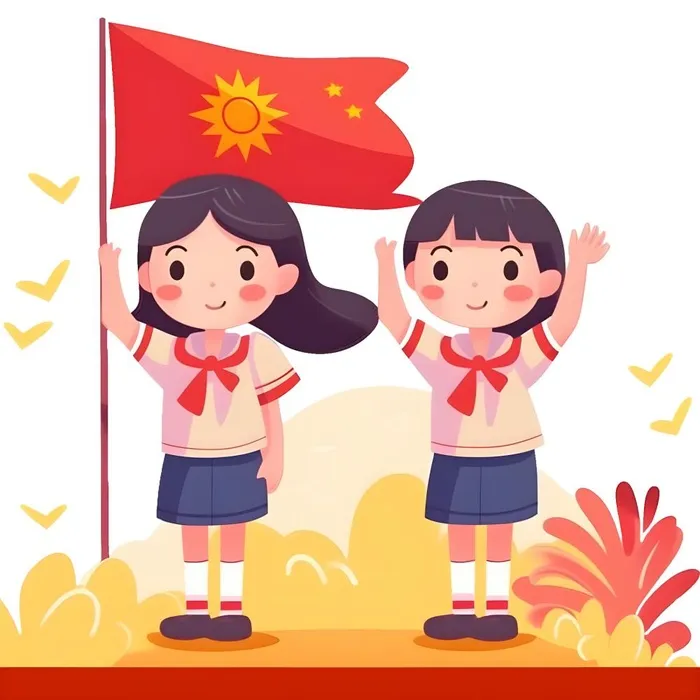 拿着旗帜的学生们免抠(1900x1900)
