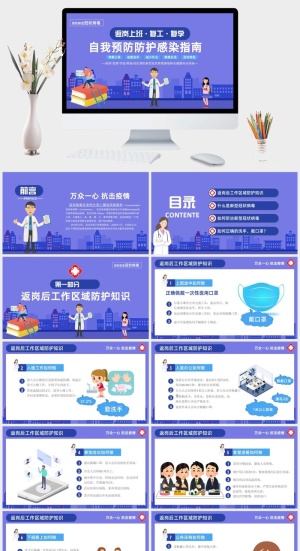 返岗复工新冠病毒预防PPT模板预览图