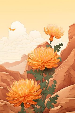 橙色意境菊花节日背景