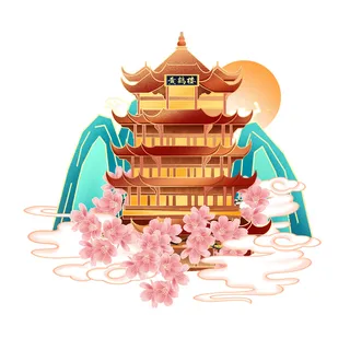 国潮风旅游建筑城市地标景区北京上海插图插画元素素材设计模板