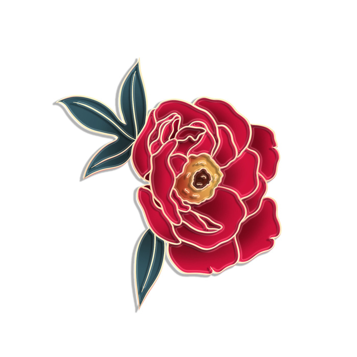 国潮风立体浮雕金边手绘花朵花卉PSD设计PNG免扣图片元素素材