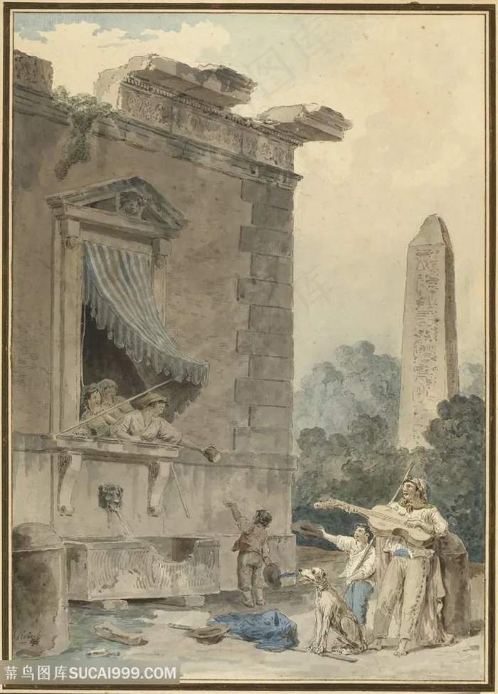 建筑窗外交流风景画