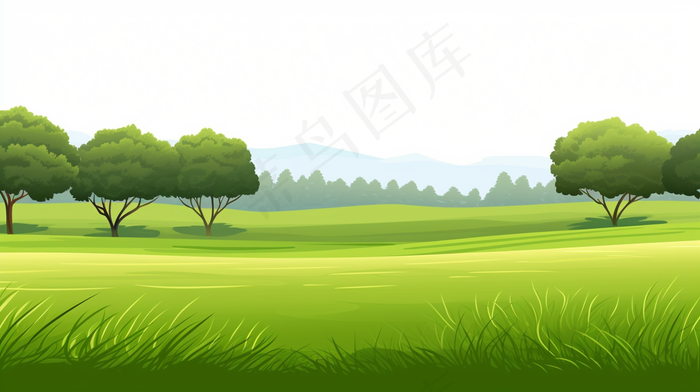 乡村草丛树木卡通插画背景(4368x2448)