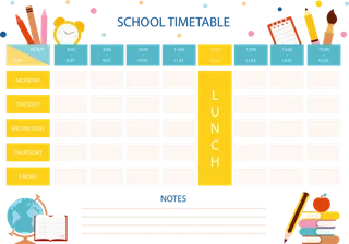 课程表黄绿色卡通少儿兴趣班