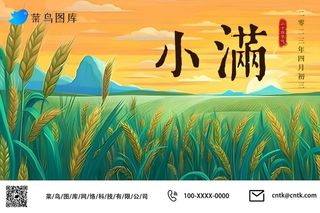 小满节气麦穗夕阳绿叶稻田公众号海报