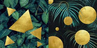 两联热带叶子装饰画背景墙