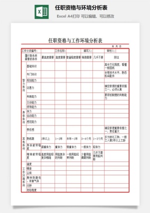 任职资格与环境分析表excel模板