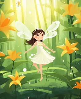 清新鲜花蝴蝶仙女精灵插画背景