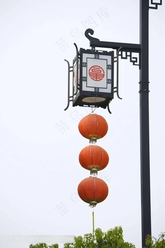 苏州周庄同里街灯美景素材