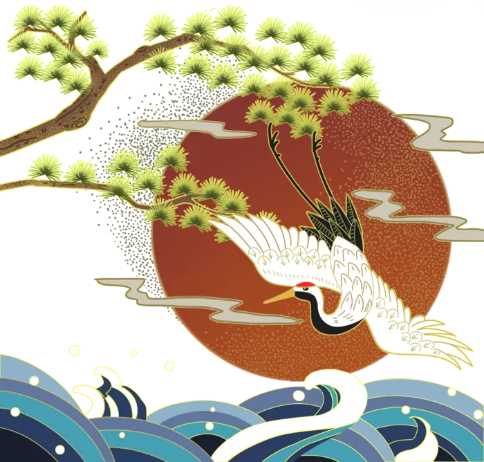 国潮仙鹤插画免扣素材设计素材