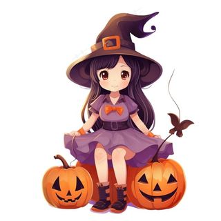 万圣节女巫南瓜灯捣蛋卡通插画免抠