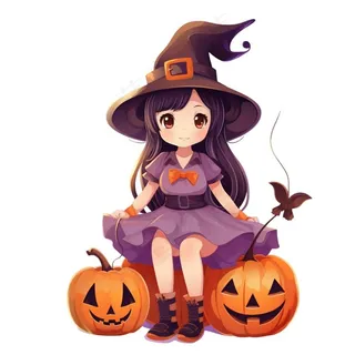 万圣节女巫南瓜灯捣蛋卡通插画免抠
