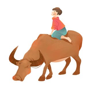 清明清明节卡通牧童骑在牛背上