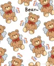 可爱手绘卡通棕色小熊泰迪熊平铺背景