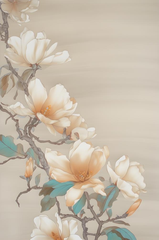 花朵白色国风简约背景(2400x3600)