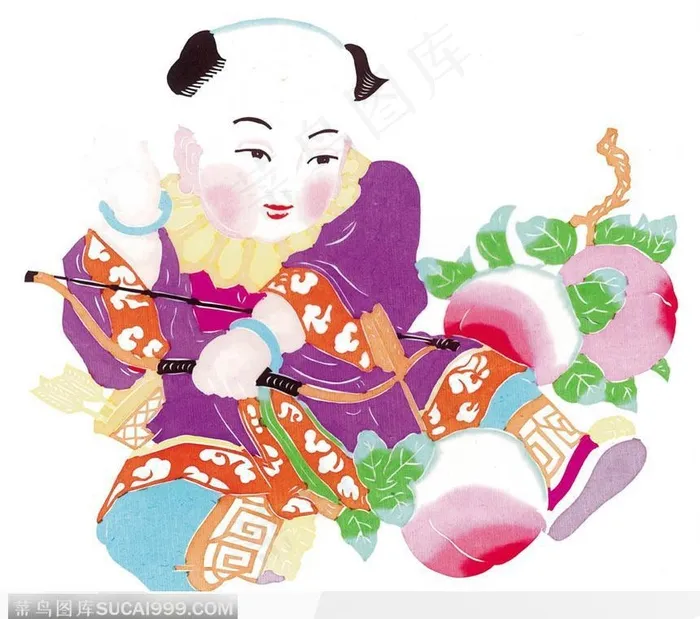 传统彩色剪纸胖娃娃