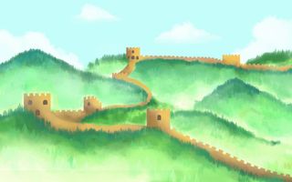 中国风长城插画绿色背景