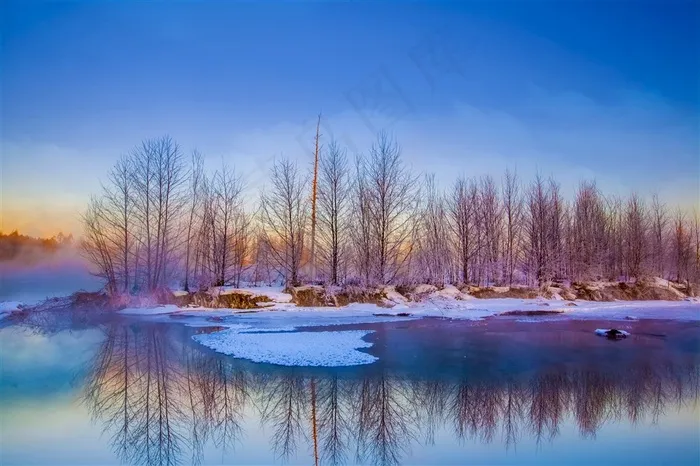 唯美冬季河畔树林风光风景图片