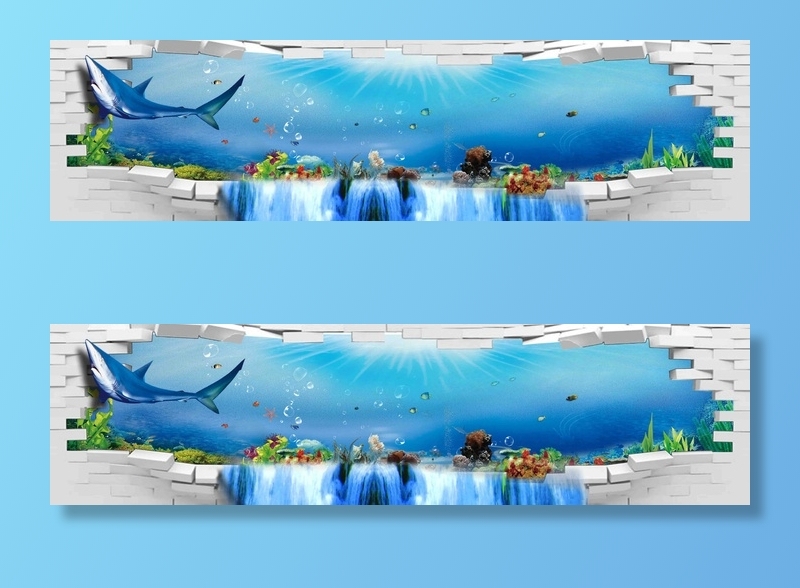 海底世界3D立体背景墙psd模版下载