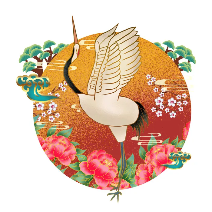 中国风国潮仙鹤山水插画手绘元素场景PSD设计素材psd模版下载