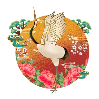 中国风国潮仙鹤山水插画手绘元素场景PSD设计素材 中国风国潮仙鹤山水插画手绘元素场景PSD设计素材