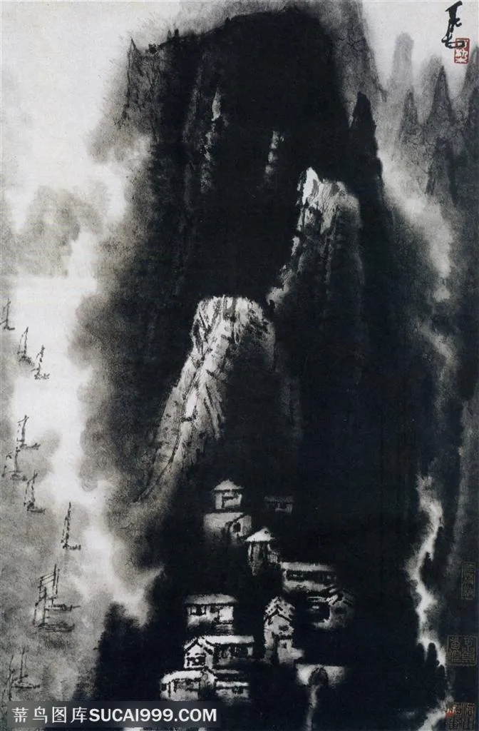 国画名家作品-李可染的积墨山水