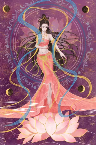 复古中国风国潮神话人物敦煌插画仙女手绘海报背景PSD设计素材