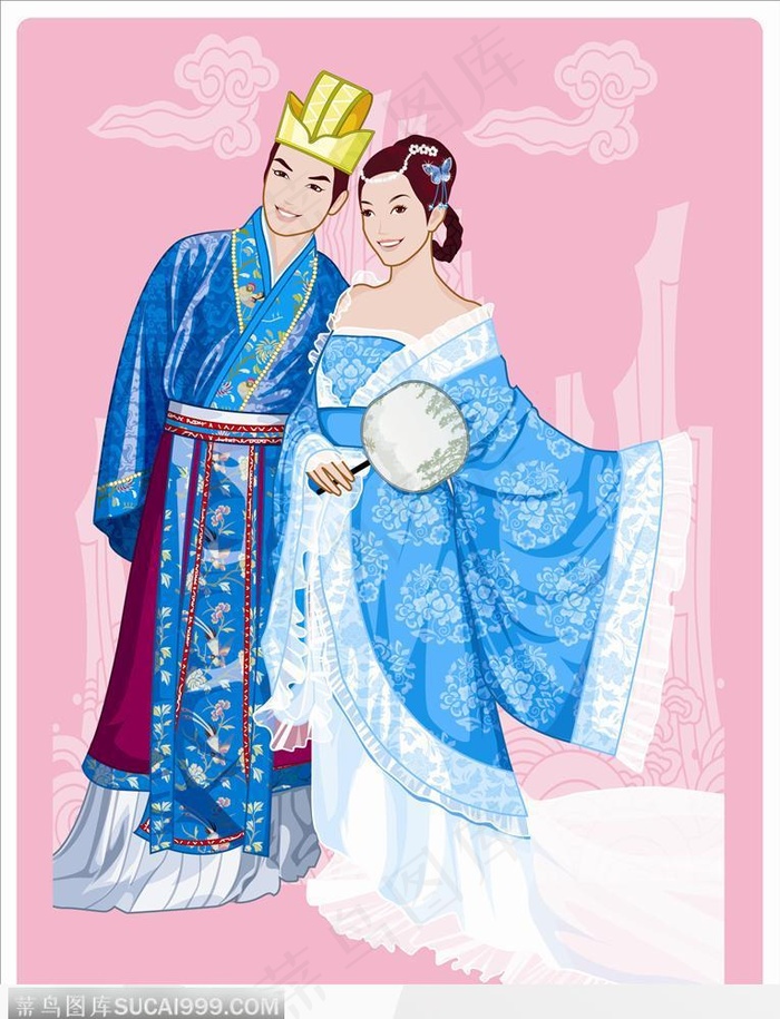 新婚恩爱的夫妻-王爷王妃蓝色装