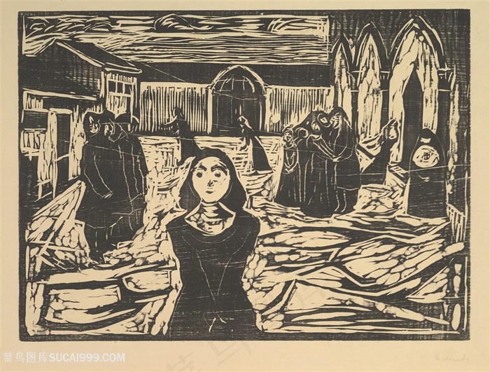 蒙克手绘室内人物插画