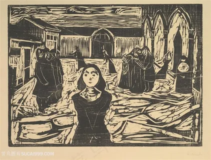 蒙克手绘室内人物插画